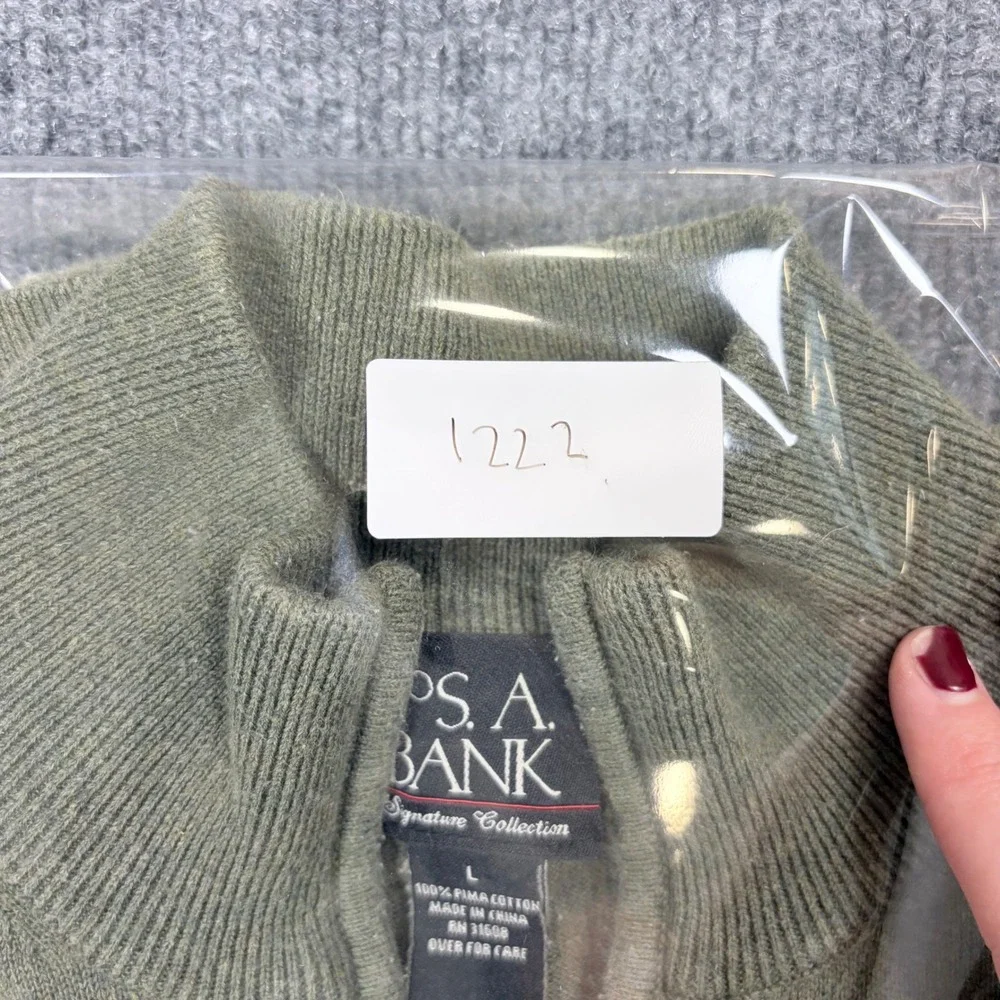 Jos A Bank Signature Collection Mens Large Sage Green 100% Pima‎ Cotton 1/4 Zip
